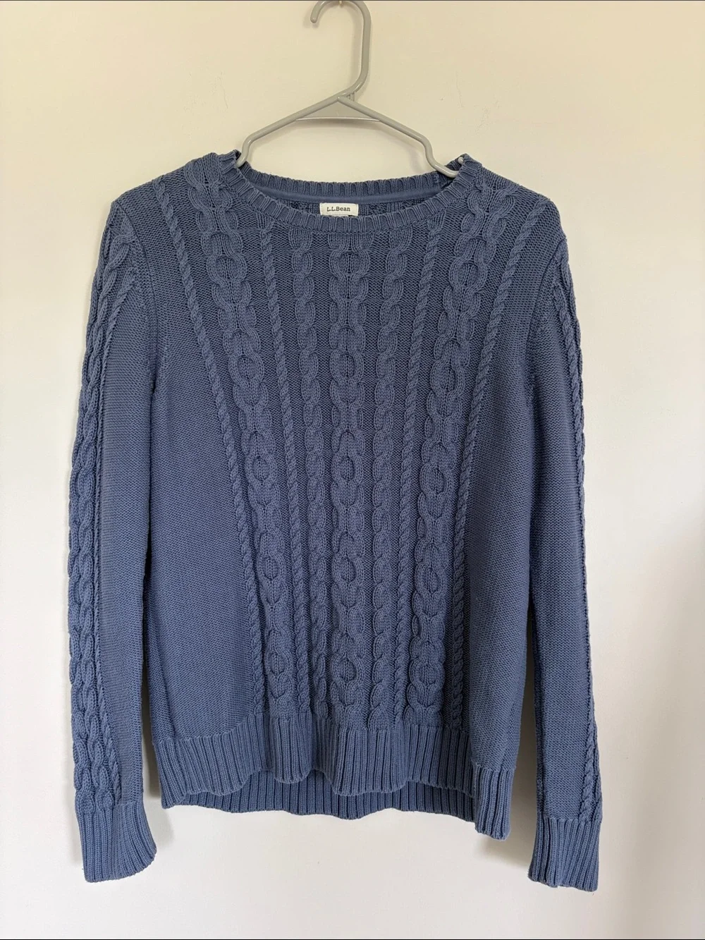 L.L. Bean Women's 100% Cotton Cable Crew Sweater in Dusty Blue
